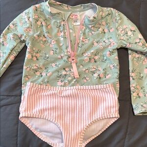 Ruffle Butts Mint Floral Rashguard Set